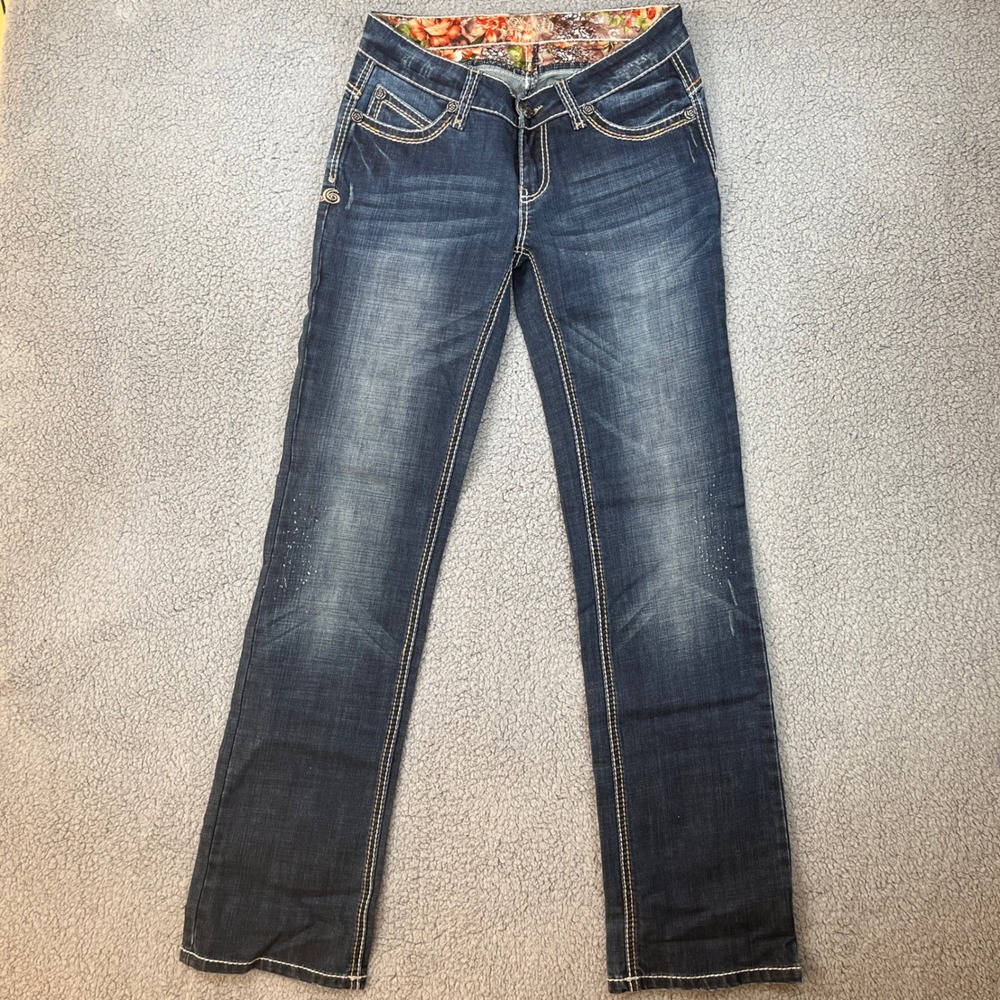 Adiktd Dark Wash Straight Leg Studded Embroidered Jeans ADJ354 Size 28x34